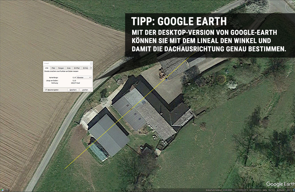 Dachausrichtung per Google-Earth betimmen