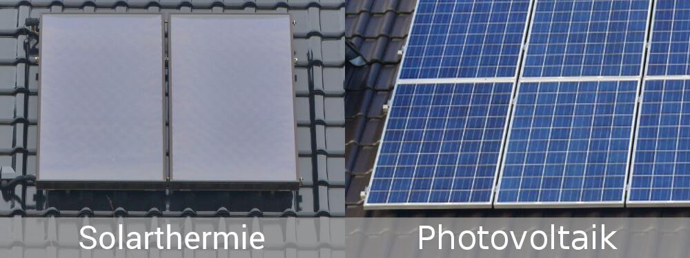 Das Bild zeigt den Unterschied zwischen Photovoltaik-Modulen und Solar-Kollektoren